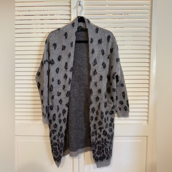 Karen Millen Brushed Leopard Print Wool Blend Animal Print Open Cardigan - Picture 2 of 8